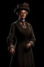 Placeholder: warm but stern aunty victorian era, posh british accent influenced, high born facial features dnd character on a solid black background, full body image, high quality realistic.