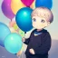 Placeholder: alone young anime child letting go of a balloon, looking up into the sky at the balloon