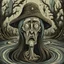 Placeholder: A disquieting and dreamlike illustration of an old колдунья, or witch. The woman is depicted as elderly, with a distorted and elongated face. Her eyes are wide and staring, and her mouth is open in a silent scream. She floats in a surreal landscape, surrounded by melting clocks, floating eyeballs, and other strange and unsettling objects. -
