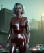 Placeholder: retro sci-fi portrait image from 1990, supermarket parking explosion, fire, scared people, blonde woman walking, young Scarlett Johansson face, tight latex suit, soft color, highly detailed, unreal engine 5, ray tracing, RTX, lumen lighting, ultra detail, volumetric lighting, 3d, finely drawn, high definition, high resolution.