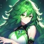 Placeholder: girl, masterpiece, best quality, volumetric lighting, dynamic pose, detailed outfit, perfect eyes, green hair, green eyes, messy hair, hair in between the eyes,