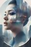 Placeholder: double exposure photographic collage art, a photomontage of a detailed beautiful woman's face and a futurisitic city skyline intricately blended together as a double exposure photographic background, depth, corporate office outfit, fine detailed face, detailed symmetric circular iris, by Ross Tran, by Simon Prades, by tom bagshaw, Alanna dittmann, by minjae lee, 8k resolution, concept art, complex and hyperdetailed, beautiful composition, a modern surrealistic masterpiece by Erin Hanson, Mucha, 