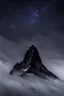 Placeholder: one single mountain sharp face rises out of the mist into the night sky.