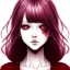 Placeholder: weird face cute girl Junji Ito style, darkred tones,