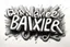 Placeholder: a drawing with sketch lead pencil, The word BAXER floating like a big sign, strong painting