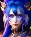 Placeholder: miqo'te character, wild blue hair, ominous, facepaint, waist up portrait, intricate, oil on canvas, masterpiece, expert, insanely detailed, 4k resolution, retroanime style, cute big circular reflective eyes, cinematic smooth, intricate detail, soft smooth lighting, soft pastel colors, painted Renaissance style