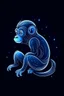 Placeholder: A sleek, silver MONKEY with a single, neon fin, cruising through a starry night sky. Style: Art Deco, Mood: Mysterious and Glamorous, Lighting: Deep blue with neon highlights, T-shirt design graphic, vector, contour, white background.