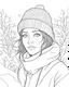 Placeholder: SNOW GARDEN, full view, realistic face, coloring page, only draw lines, coloring book, clean line art, –no sketch, color, –ar 3:4, white background, minimalistic black lines, minimal black color, low level black colors, coloring page, avoid thick black colors, thin black line art, avoid colors, perfect shape, perfect clear lines,