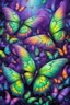 Placeholder: vibrant psychedelic oil painting image, airbrush, 64k, cartoon art image of background purple and green BUTTERFLIES , dystopian