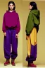 Placeholder: year 1998 women fashion. Loose, baggy, low waist Combat pants, t-shirt, new kind of hoodie with tippet! Colors: denim blue, blue, purple, cream, khaki, light green, lilac, plum, orange, terracotta, red, light yellow, lion yellow, pink, dark blue, beige. Lynx-pattern, Sturnus vulgaris-print. wide belt. Partly latex or leather. Kylie Minogue, Tyra Banks. leg warmer. Cargo pants and hoodie!