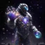 Placeholder: A battle suit made of galaxies and stars with a glove that has seven endless stones