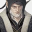 Placeholder: Dnd, fantasy, portrait, only face, archimage, medieval mosaic, ruthless, violent, old, black robe, very slim, black hair