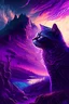 Placeholder: majestic cat, psychedelic, violet tones, fantasy landscape