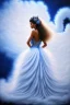 Placeholder: Steven Kenny style painting of a Stunningly Beautiful long haired woman wearing a white and blue gown made of fluffy clouds forming Fibonacci spirals. fantasy, surrealism, masterpiece, museum quality