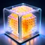 Placeholder: a futuristic translucent neurocube, inside the cube there are partitions made of honeycomb plates