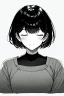 Placeholder: short hair girl, closed eyes, close-up, greyscale