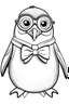 Placeholder: coloring page,A penguin with a bow tie. cartoon style,thick line,low detail, simple, white background,stress relief style art
