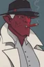 Placeholder: A red demon wearing a police outfit smoking a cigerate.