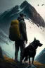 Placeholder: Escape to the mountains, Guy and black dog