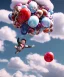 Placeholder: Ultra realistic speed clouds sky scene, wide angle view, strong men falling down with many Childs background, circus clothing style, feather color clothing, free jumping flying, many trinkets, hair monster, many jelly beans, balls, color smoke, smile, happy, extreme, wind, clouds sea, 20,000 feet altitude, stratosphere, soft color, highly detailed, unreal engine 5, ray tracing, RTX, lumen lighting, ultra detail, volumetric lighting, 3d, finely drawn, high definition, high resolution.