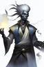 Placeholder: Male Air genasi fra d&d with black skin smoke some hair an Asian skin ghostly appearance with a Smokey undertone