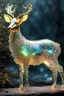 Placeholder: extremely delicate iridescent Deer made of glass, translucent, tiny golden accents, beautifully and intricately detailed, ethereal glow, whimsical, art by Mschiffer, best quality, glass art, magical holographic glow\\n, Broken Glass effect, no background, stunning, something that even doesn\\\'t exist, mythical being, energy, molecular, textures, iridescent and luminescent scales, breathtaking beauty, pure perfection, divine presence, unforgettable, impressive, breathtaking beauty, Volumetric li