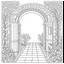 Placeholder: GARDEN HOUSE, Through the Arbor: Venture into the Garden House through beautiful archways, full garden view, realistic, coloring page, only draw lines, coloring book, clean line art, wildlife-inspired, kid style, –no sketch, color, –ar 3:4, white background, minimalistic black lines, 8k, minimal black color, low level black colors, coloring page, use pure black and white colors, avoid thick black colors, thin black line art, avoid colors, perfect shape, perfect clear lines, clear edges,