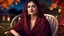 Placeholder: Hyper Realistic Photographic-close-view of Young Beautiful Pashto woman with-beautiful-eyes-&-lips in a Maroon-dress-&-black-shawl & giving bold expressions-with-little-smile sitting on a rocking-chair with beautiful moonlight-rays-on-her-face at night inside in a garden with orange-leaves whirling dramatic & cinematic ambiance.