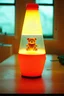 Placeholder: Lava lamp with a bear inside, empty room, autochrome
