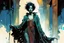 Placeholder: create a wildly imaginative full body portrait of an ethereal, otherworldly , gnarled and emaciated ancient antediluvian female vampire sorceress with extremely short hair in ragged , decayed ornate robes , in the comic book art style of Bill Sienkiewicz, Mike Mignola, and Jean Giraud Moebius, with highly detailed feminine facial features , finely drawn, colored and inked,