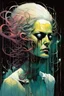 Placeholder: a surreal portrait of the inner workings of her disturbed mind as a nightmarish charnel house of seething pain , in the comic book style of , Bill Sienkiewicz, , Jean Giraud Moebius , and Alex Pardee muted natural color, sharp focus, ethereal , dark and foreboding