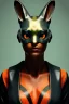 Placeholder: Medium Close Up Portrait, Front image. cyberpunk, rabbit mask, british woman, long hair. Latex suit army. Orange, black, color. Playboy style. Color background, photo studio. Avatar image, highly detailed, concept art, smooth, unreal engine 5, ray tracing, RTX, lumen lighting, ultra detail, volumetric lighting, 3d, finely drawn, high definition, high resolution.