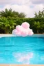 Placeholder: A pink plastic cloud floating in the swimmingpool, , whimsical