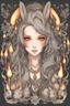 Placeholder: hot worrior woman of fire , with mixing a rabbit style accessories and fashion, belly,ornaments hair, flames ,candels