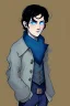 Placeholder: young black haired blue eyed wizard in the style of beresford egan