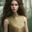 Placeholder: mystic woman with Light-brown long hair, dark fantasy setting, ethereal, soft lighting, soft green-brown eyes, soft facial features