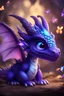 Placeholder: purple small cute dragon, glowing blue eyes, small size, glowing scales butterflies in in the background
