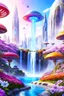 Placeholder: very beautiful, flowers, garden,cité futuriste ultra moderne, ufo colors, cascade colorée, dômes