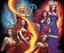 Placeholder: four dolldivine representing each one the elements fire, earth, air, and water. Mark Brooks and Dan Mumford, comic book art, perfect, smooth elemental galactic space core royalty queens crown.