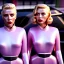 Placeholder: Ultra Realistic retro sci-fi movie Supermarket parking people scene, 1960 year, waist up view portrait, 2 clones blonde women, sweet scarlet Johansson face, perfect iris, glow eyes, face makeup, tight latex coat. many people looking, Retro sci-fi style, soft color, highly detailed, unreal engine 5, ray tracing, RTX, lumen lighting, ultra detail, volumetric lighting, 3d, finely drawn, high definition, high resolution.