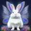 Placeholder: white platinum rabbit with blue third aye and butterfly wings, aboriginal, dot painting, indiginous, dot, mud, dream-time, abstract, dots, natural pigment, extremely sharp detail, finely tuned detail, ultra high definition, 8 k, unreal engine 5, ultra sharp focus, art germ and Paul Lewin and Kehinde Wiley, winter ambiance