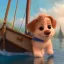 Placeholder: Cute dog on a wooden boat