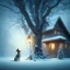 Placeholder: sad,scared dog tied to a tree with house in background, winter, 8k resolution, high-quality, fine-detail, intricate, digital art, detailed matte, volumetric lighting, illustration, 3D octane render, brian froud, howard lyon, selina french, greg rutowski