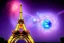 Placeholder: Eiffel tower but bigger and made from diamonds . nebula in sky . flying cars passing by.