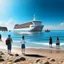 Placeholder: i want to create ai image for photo backgrounds of a ship parked on the shore of a beautiful sea with people around