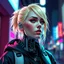 Placeholder: a pretty blonde woman wearing streetwear, robotic neck, digital art, stylised