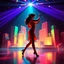 Placeholder: A breathtaking 3D animation of a passionate woman dancing a hot, energetic salsa. Her movements are fluid, expressive, and perfectly synchronized. Surrounding her is a futuristic, evolving stage filled with animating abstract 3D geometric structures that constantly morph, shift, and pulse to the rhythm. Dynamic, vibrant neon lights, colorful volumetric laser beams, and dramatic strobes sweep across the dark environment, casting beautiful shadows. Cinematic camera movement with smooth tracking