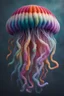 Placeholder: Gorgeous large multicolored jellyfish with hyper-realism and amigurumi texture in the ocean --sref 3215559165 --style raw--ar 83:57--stylize 300