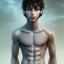 Placeholder: beautiful, slender, 10 year old arabic boy with very long curly hair and light blue eyes, shirtless