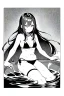 Placeholder: bikini long hair thin girl with leg in abyss pool, greyscale, sexy pose, screen tones